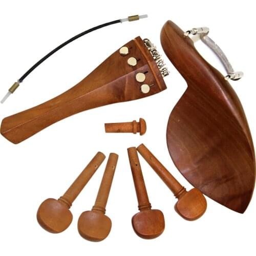 BATESMUSIC 4/4 Violin Parts Accessories Jujube Wood Chin Rest Tailpiece Fine Tuner Tuning Peg Tailgut Endpin Strings Kit