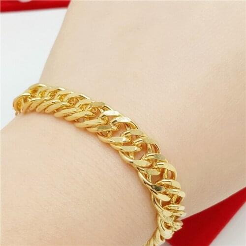 Charmhouse Pure Yellow Gold GP Bracelets For Women 10mm Link Chain Bangle Bracelet Pulseira Femme Wristband Wedding Jewelry Gift