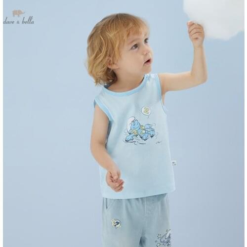 DBX17983 dave bella summer baby boys causal cartoon print sleeveless T-shirt children tops kids boy fashion tees