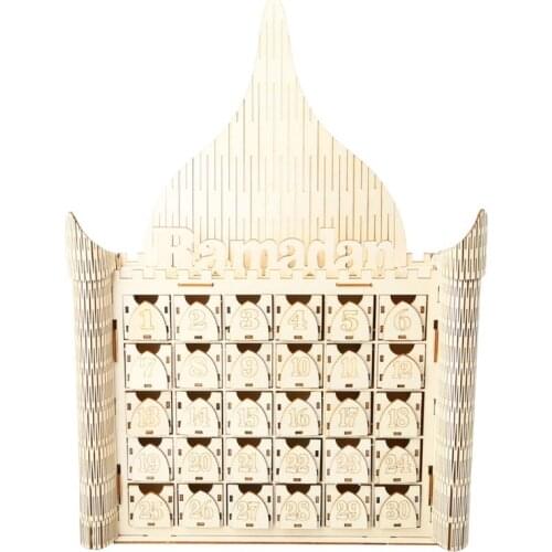Wooden Eid Mubarak Ramadan Advent Calendar 30 Day Countdown Drawer Muslim Islamic Castle Decorations Ornament