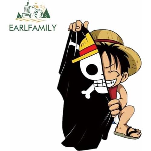 EARLFAMILY 13cm x 8.6cm for Monkey D Luffy Waterproof Decal Graffiti Car Stickers 3D Vinyl Material Occlusion Scratch Decoration