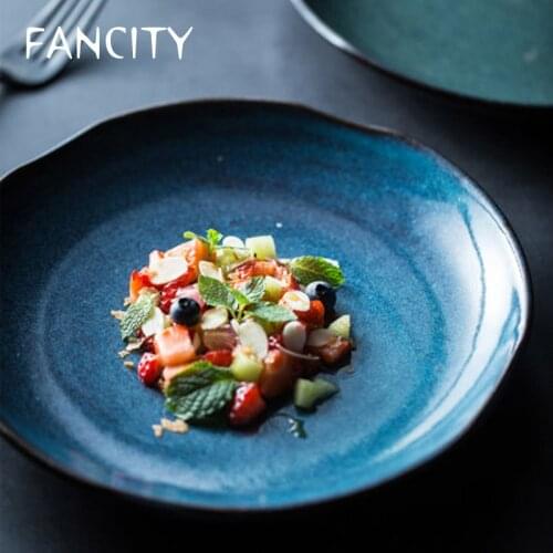 FANCITY European retro flat plate creative irregular wave side plate simple home style flat plate cold dishes western steak plat