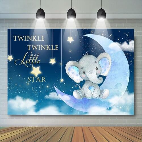 Twinkle Little Stars Backdrop Elephent Moon Space Photography Background Glitter Star Birthday Baby Shower Party Decor