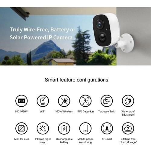 1080P Rechargeable Battery IP Camera Wireless Home Video Security Surveillance Wifi Outdoor 2 Way Audio PIR Motion Weatherproof