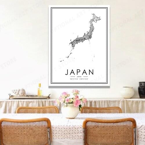 Latitude And Longitude World Map JAPAN Poster Canvas Painting Posters and Prints Wall Art Picture For Living Room Home Decor