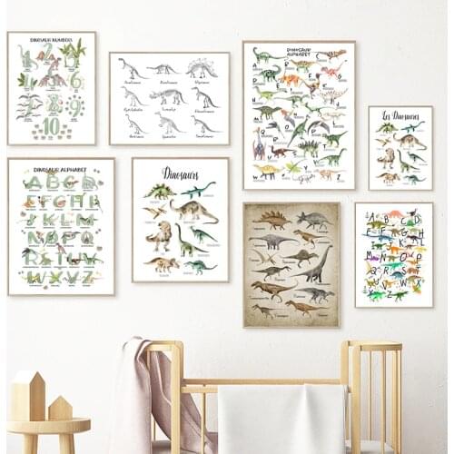 Dinosaur Watercolor Art Canvas Painting Kids Boys Bedroom Decor Dinosaur Species T Rex Triceratops Poster Prints Wall Decoration