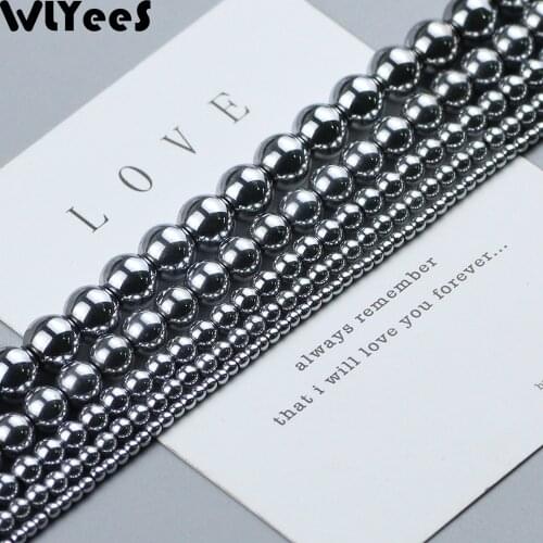 WLYeeS Round Hematite beads Plating Silver Loose Beads 2 3 4 6 8 10mm Ball for Jewelry Bracelet Necklace Making Accessories DIY