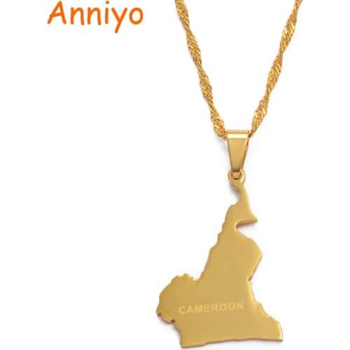 Anniyo Cameroon Map Pendant & Thin Necklace Gold Color Jewelry Cameroun Country Maps Cameroonians Gifts #011721