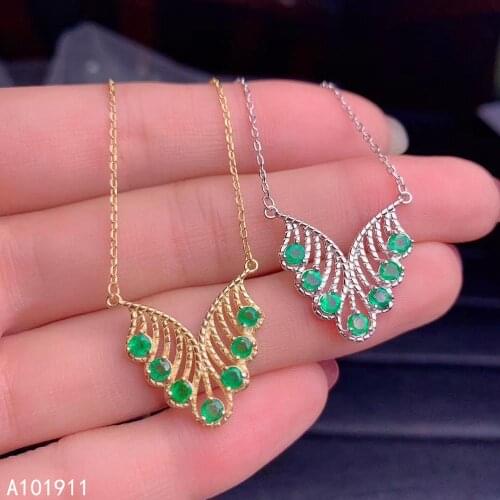 KJJEAXCMY fine jewelry natural Emerald 925 sterling silver women pendant necklace chain support test trendy
