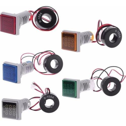 Square LED Digital Dual Display Voltmeter & Ammeter Voltage Gauge Current Meter AC 60-500V 0-100A