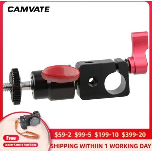 CAMVATE Tripod Mount 15mm Rod Clamp+Ball Head 360 Swivel 1/4" Thread For Camera Monitor Photographic Studio Accessories C1410