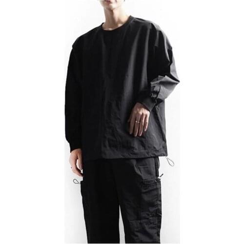 Men spring autumn new fashion trend contracted basic loose large circle collar bubble long sleeve T-shirt