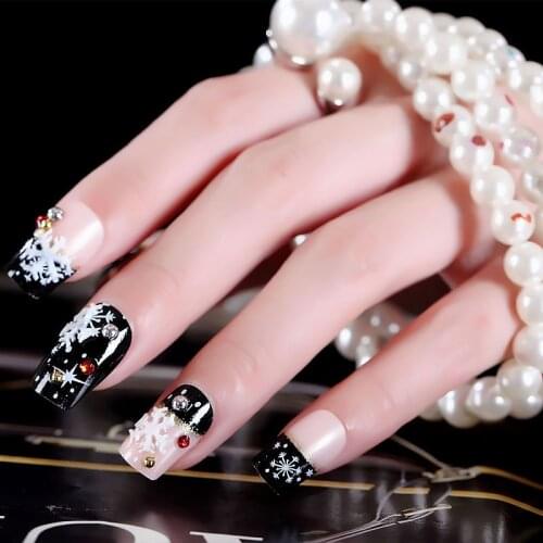 24Pcs/box back Adhesive False Nails Black White Red Style Xmas Snowflake Full Cover Coffin Fake Nail Art Tips Christmas Gift