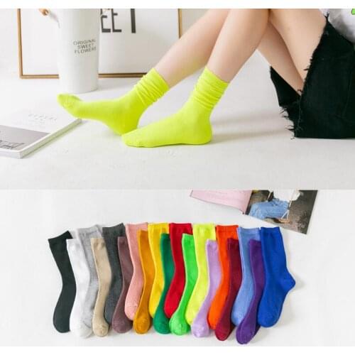 Girls Bright Sport Socks 19 Colors Neon Yellow Neon Green Orange Fuchsia Winter Short Sock Women Solid Neon Ankle Socks 6 pairs