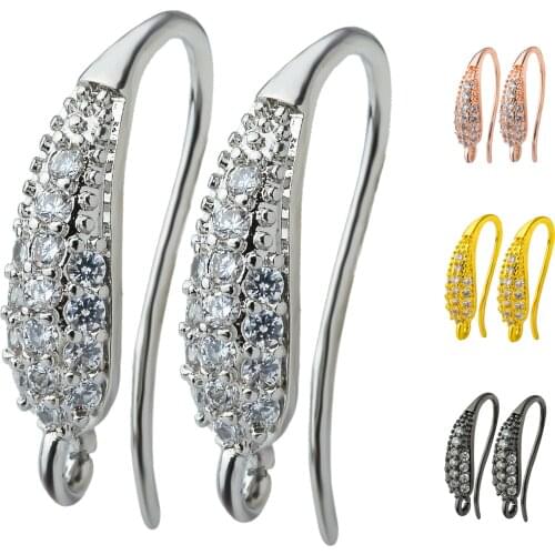 NEW Hot Earrings Hook Brass Copper with Zircon Gold Color Accessories for Jewelry Making Handmade DIY Jewellery Wholesale