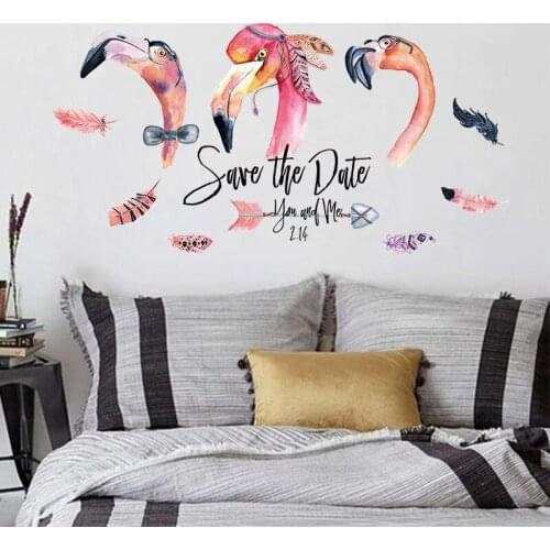 New Cute Flamingo Family Art Wall Stickers for Bedroom Living Room Study TV Sofa Background Decoration Sticker Home Decor Mural
