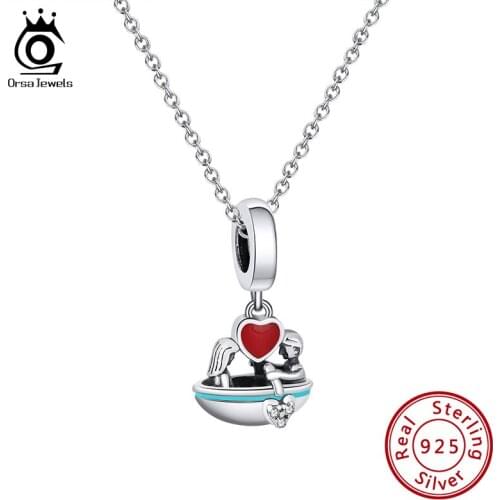 ORSA JEWELS 925 Sterling Silver Necklace Enamel Craft Pendant For Couple Dating Gift Romantic Neck Chains Unsex Trinket CB14