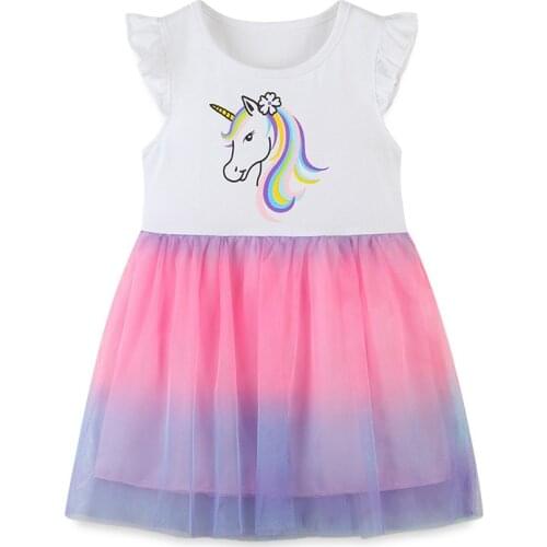 Frocks for Girls 2021 Summer Baby Girl Children Clothes Toddler Cotton unicorn Print Vestiods Casual Dress for Kids 2-7 Years