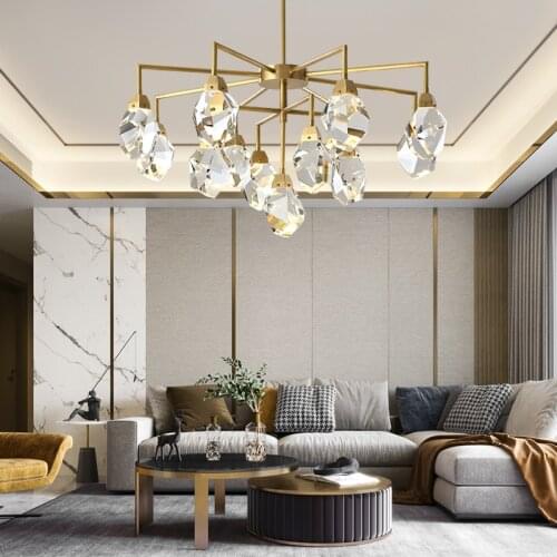 Postmodern living room lamp simple atmosphere full copper light luxury crystal large chandelier duplex building villa living