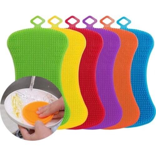 Kitchen Cleaning Brush Washing Cleaning Brushes Pot Pan Sponge Scrubber Fruit Vegetable Dish Silicone Dishwashing Brush