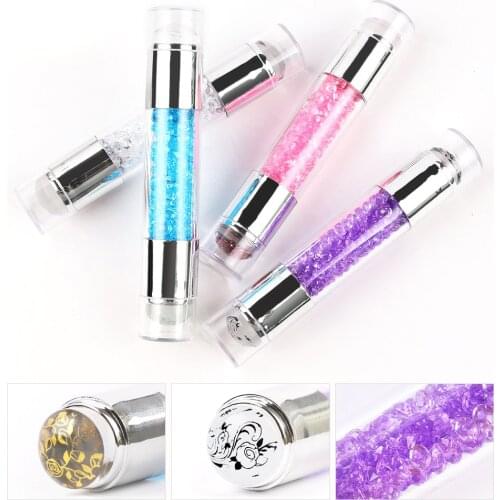 Double Head 4 color Silicone Nail Stamper Seal Transparent Crystal Handle Nail Manicure Art Stamping Tool