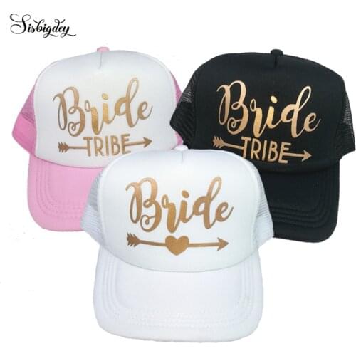 Sisbigdey Bride Tribe Bachelorette Snapback Trucker Hat Cap bridal party gold writing Arrow bride tribe baseball hats