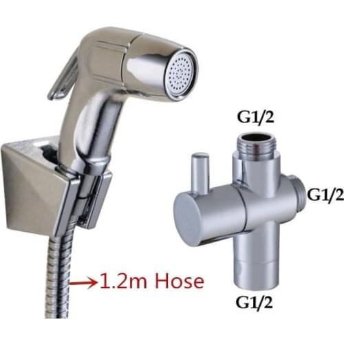 1 set ABS toilet Hand Bidet Faucet Bathroom Bidet Shower Sprayer Brass T adapter 1.2m Hose Holder Easy Install