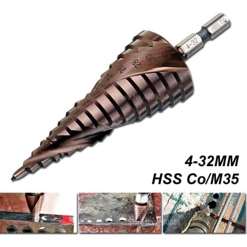 4-32MM HSS Cobalt M35 Step Drill 1/4" Hex Shank Spiral Groove Broca Metal Step Cone Drill Stainless steel Core Saw Cutter Tools