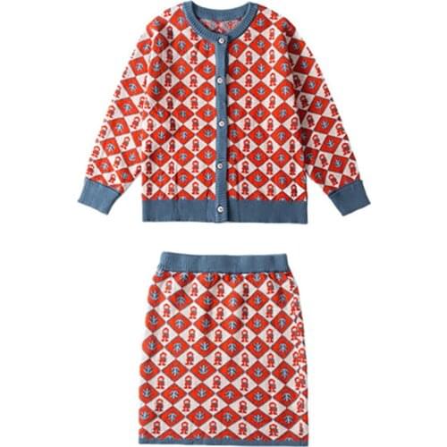 Girl sweater set 2020 new winter children girls Knitted dress fashionable autumn knitted coat+Short skirt 2pcs/set Christmas