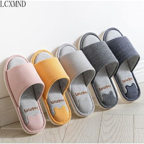 LCXMND Womens Cotton Slippers 2021 Autumn Winter Indoor Slippers Female Home Cotton and Linen Slippers Flat Shoes Female 36-41