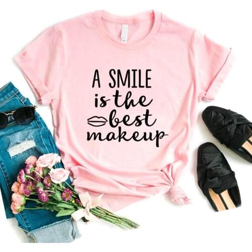 A Smile is the Best Maekup Women Tshirts Cotton Casual Funny t Shirt For Lady Top Tee Hipster 6 Color Drop Ship NA-575