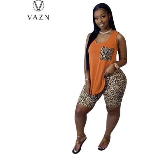 VAZN 2021 Top Quality Plus Size Casual Lazy Daily Tracksuits Young Fashion Tank Knee Length Slim Women 2 Piece Set