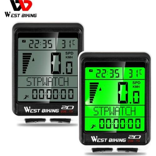 WEST BIKING Wireless Stopwatch 5 Languages Multifunction Bike Computer Auto Wake Up LED Bicycle Speedometer Cycling Computer