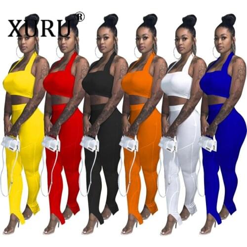 XURU Solid Color Hanging Neck Tube Top Jumpsuit Sexy Jumpsuit Two-piece Suit European and American New Womens Sports Jumpsuit