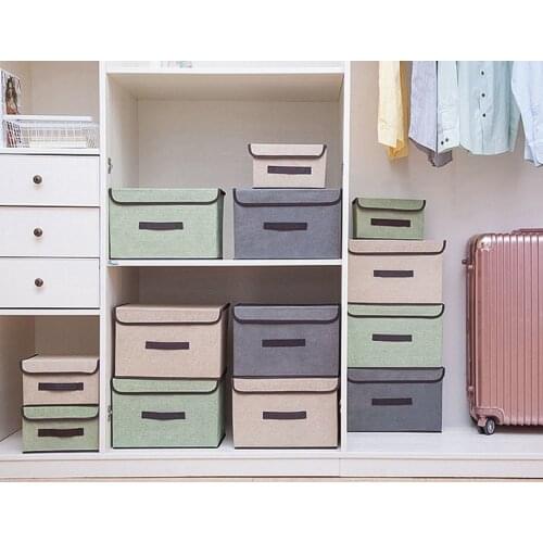2 sizes of linen storage box with lid, foldable storage box for sundries, cosmetics, underwear, socks, toys, snacks for children