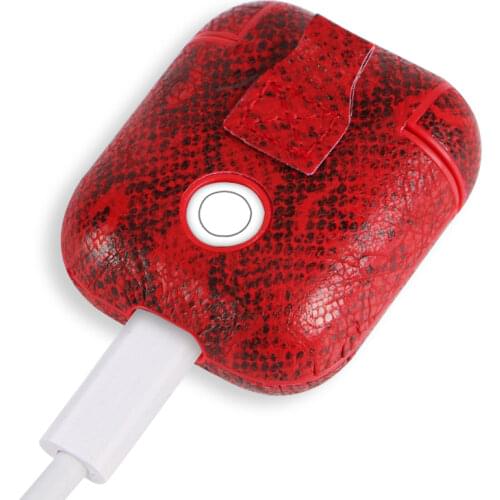 For Airpods Protective Case Bluetooth Headset Box Charging Bag Snake Skin PU Leather Earphone Cover Shell For Airpods Iphone