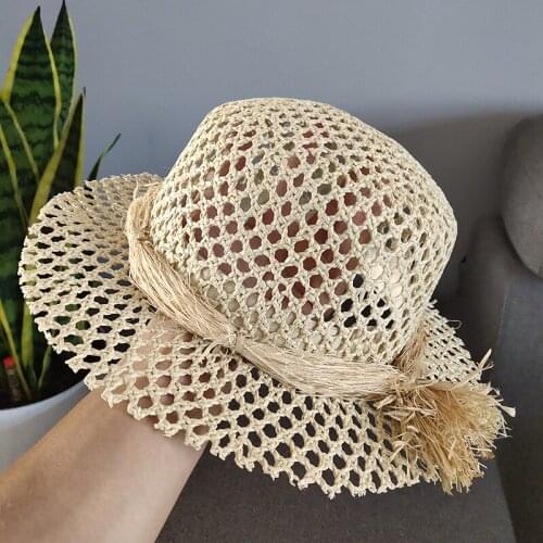 2021 Catwalk Custom Style Handmade Raffia Straw Casual Hats For Women Fashion Sun Hat Beige Black Hat Summer Beach Caps Verano