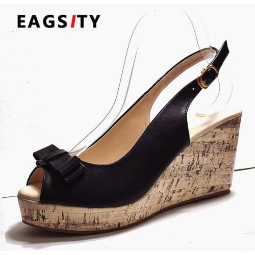 EAGSITY Women Wedges Sandals summer Platform Ankle Strap peep toe High Heel Shoes Female Pumps Slingback Ladies Sandals