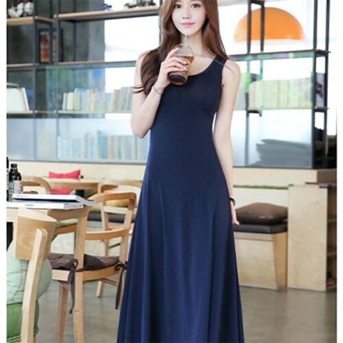 Summer 2021 Women Solid Long Dresses O-Neck Sleeveless Sexy Slim Party Dress Fashion Elegant Slim A-Line Dress Ropa Mujer