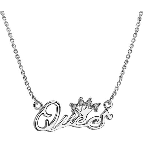 Authentic 925 Sterling Silver Queen Crystal Pendant Cross Chain Necklaces For Women Wedding Party Jewelry Gift