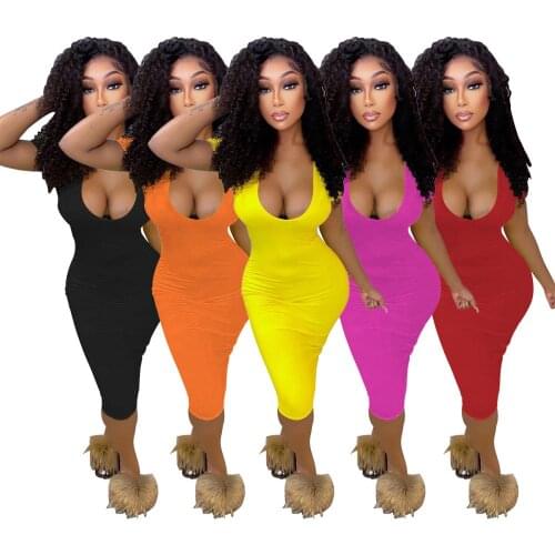 Womens Sexy Solid Color Basic Skinny Dress Night Party Club Deep V Neck Short Sleeve Dress Mid-Calf Sheath Pencil Dress