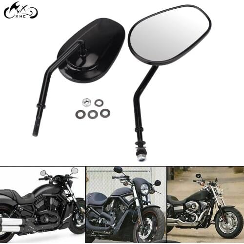 1Pair Gloss Black Rear View Mirrors Kit For Harley Dyna Fat Bob FXDF Wide Glide FXDWG Electra Street Glide Sportster 883 1200