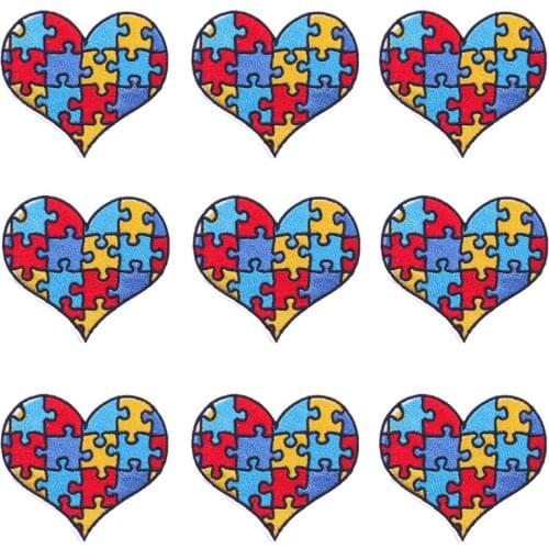 10pcs Heart Toy Puzzle/Colorful Patch Iron On Patches On Clothes Stripe Sewing Badge Patch Embroidered Patches For Clothing