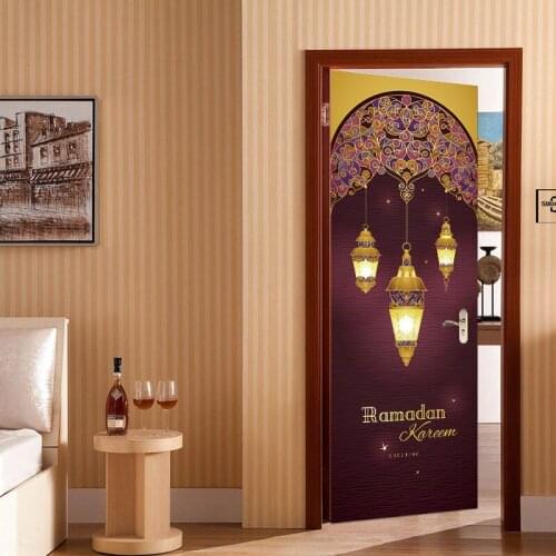 2Pcs/set Muslin Raomanda Door 3D Stickers Islamic Wall Sticker Bedroom Living Room Decor Wallpaper Poster PVC Waterproof Decal