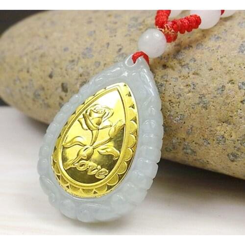 2018 Hetian Jade Pendants Unisex Flower Fashion Design Top Quality Flower Gold Jade Necklace For Men Women Hot Sales Pendant