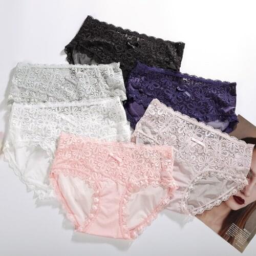 3 Pcs/Lot Sexy Underwear Women Hollow Out Lace Women Panties Elastic Lace Soft Lingerie Transparent Briefs Sexy Panties
