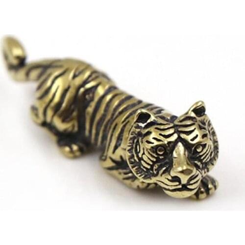 3D Brass Tiger Casting Statue Mini Animal Metal Figurine Home Decor Desktop Crafts Sculpture Decoration Pendants Gifts