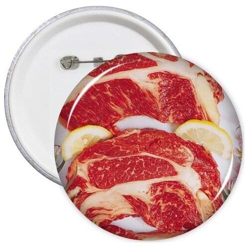 Steak Raw Meat Food Texture Round Pins Badge Button Clothing Decoration 5pcs Gift