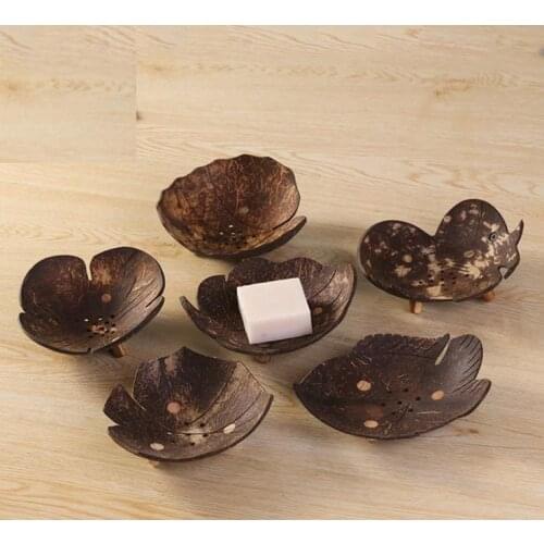 50pcs Creative Soap Dishes Retro Coconut Shell Soap Holder Natural Wooden Soap Tray Rack Plate Box SN3657