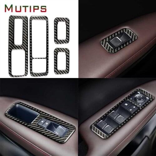 Mutips Car Window Glass Lift Button Panel Trim Frame Cover Carbon Fiber Protect Sticker For Lexus RX300 270 200T 450H 2016-2019
